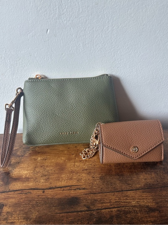 Anne Klein Handbags - Anne Klein Olive Wristlet with Brown Chain Card Case With Gold Chain Strap NWOT
